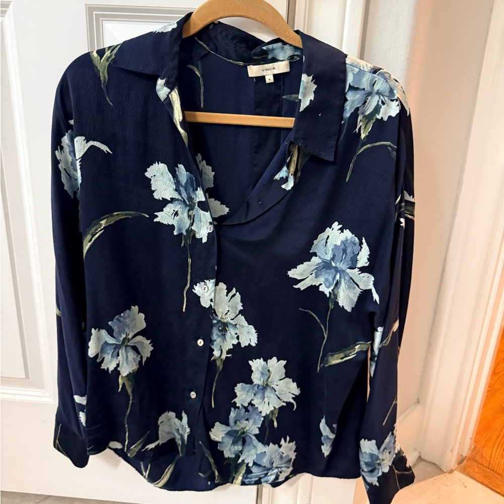 Vince Navy Blue Floral Button Down Shirt